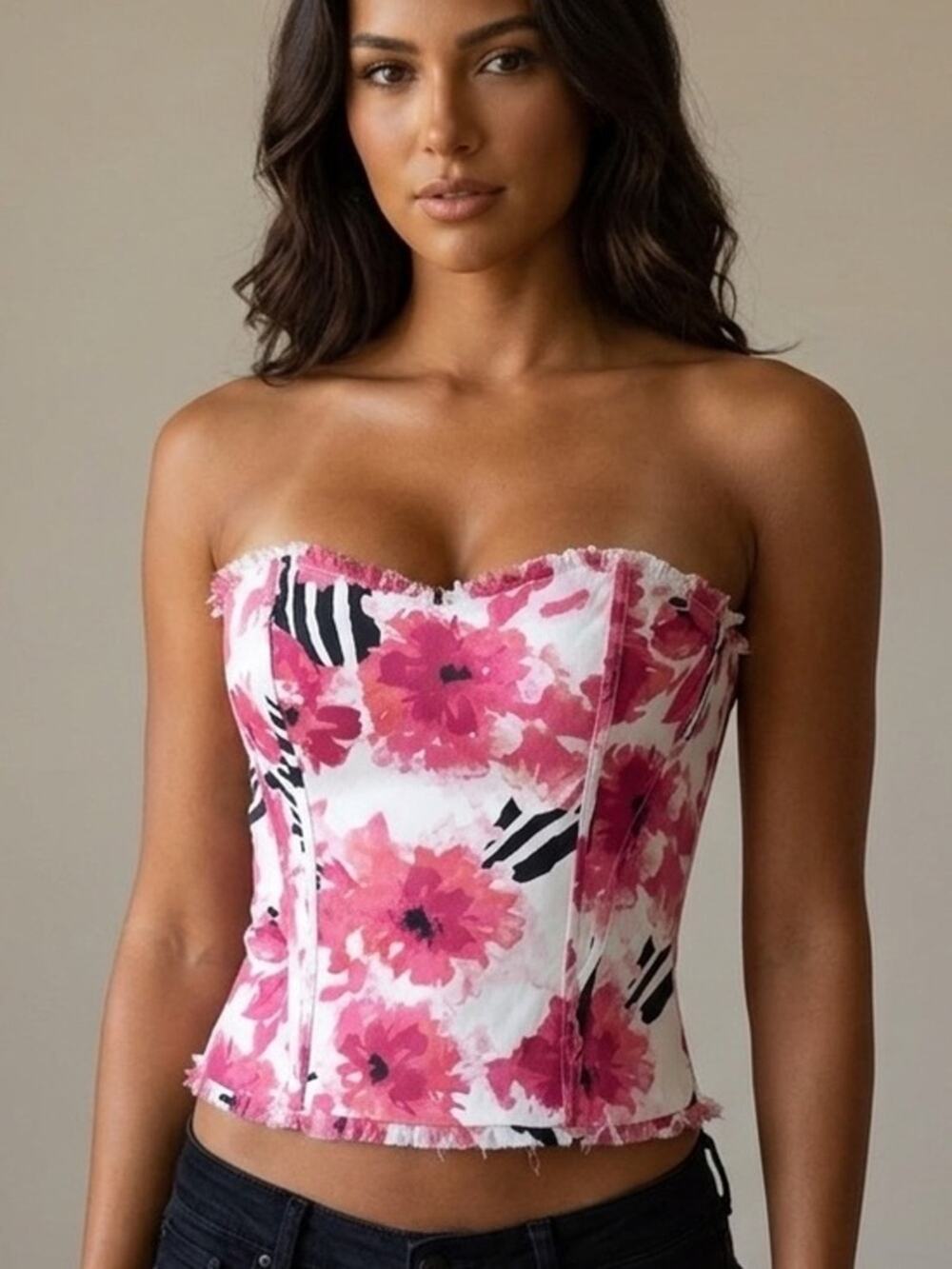 WHBM floral corset. Stretch. Size 12. Silk trim.